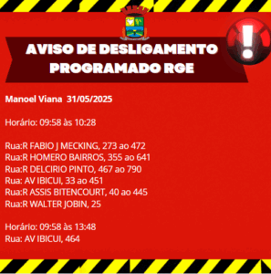 RGE informa desligamento programado: